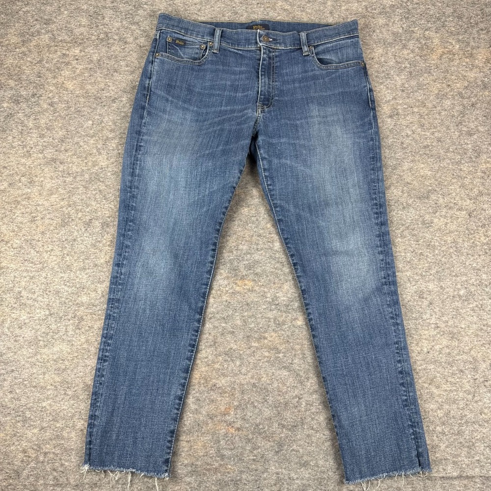 Polo Ralph Lauren The Thompkins Skinny Crop Jeans Stretch Raw Hem Blue Womens 31